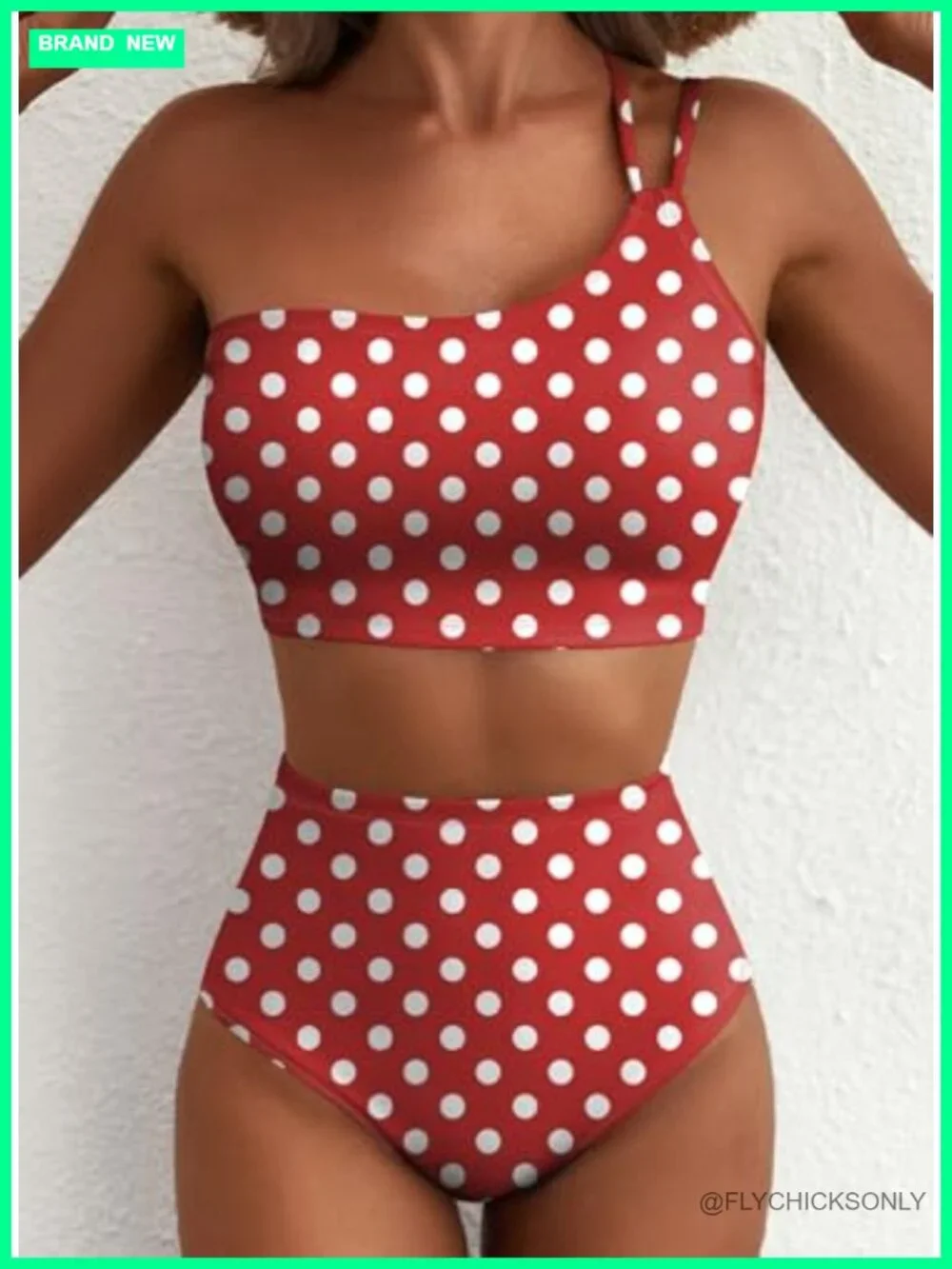 High Waisted Floral Print One Shoulder Bikini Set, 85% Polyester 15% Spandex